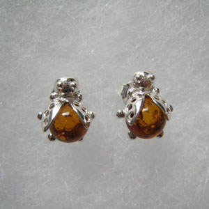 Boucle d'oreilles coccinelle - bijou ambre et argent