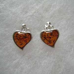 Boucles d'oreilles coeur - bijou ambre et argent