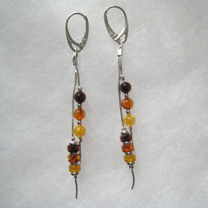 Boucles d'oreilles fil multicolore - bijou ambre et argent