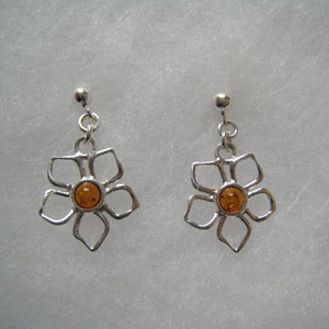 Boucles d'oreilles fleur ouverte - bijou ambre et argent