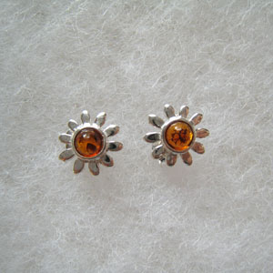 Boucles d'oreilles marguerite - bijou ambre et argent