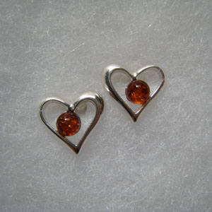 Boucles d'oreilles coeur perle - bijou ambre et argent