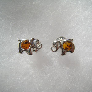 Boucles d'oreilles lphant miniature - bijou ambre et argent