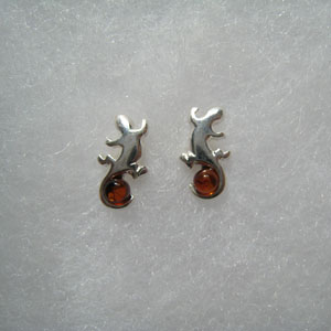 Boucle d'oreilles salamandre - bijou ambre et argent