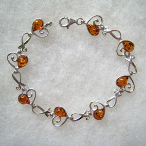 Bracelet coeur - bijou ambre et argent