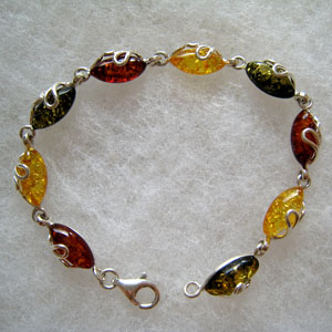 Bracelet maxi navette - bijou ambre et argent