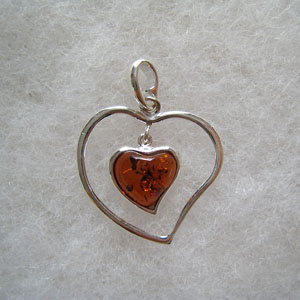 Pendentif coeur duo - bijou ambre et argent