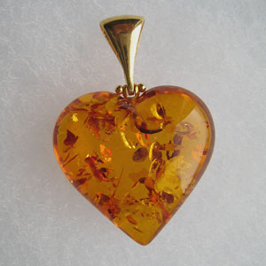 Pendentif coeur ambre maxi Or - bijou ambre et argent