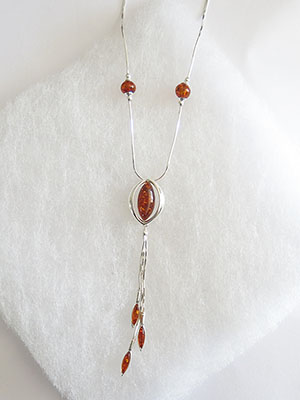 Collier En Argent 925 Et Ambre Orange - Occasion Comme Neuf - Bijou Ethnique