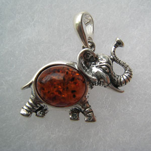 Pendentif elephant maxi - bijou ambre et argent