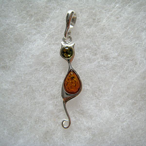 Pendentif  mini chat - bijou ambre et argent