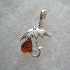 Pendentif parapluie - bijou ambre et argent