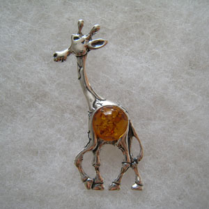 pendentif girafe - bijou ambre et argent