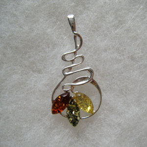 Pendentif multicolore torsad - bijou ambre et argent