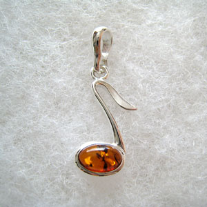 Pendentif note de musique - bijou ambre et argent