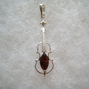 Pendentif guitare - bijou ambre et argent