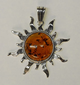 Pendentif   soleil maxi - bijou ambre et argent