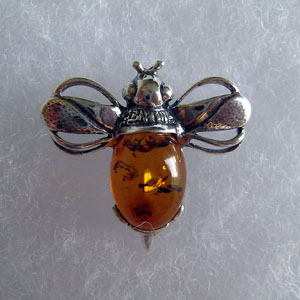 Broche abeille - bijou ambre et argent