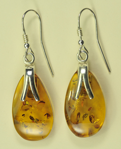 Boucles d'oreilles ptale d'ambre - bijou ambre et argent