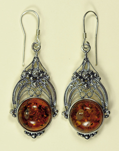 Boucles d'oreilles style ancien - bijou ambre et argent