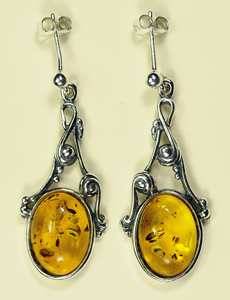 Boucles d'oreilles style ancien - bijou ambre et argent