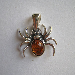 Pendentif araigne - bijou ambre et argent