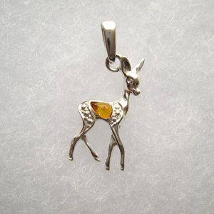 Pendentif biche - bijou ambre et argent