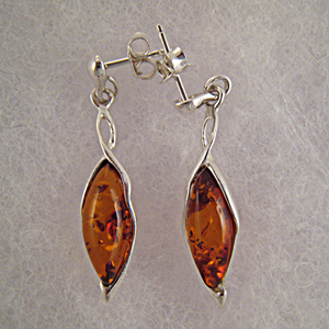 Boucles d'oreilles feuille - bijou ambre et argent