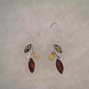 Boucles d'oreilles feuilles multi bis - bijou ambre et argent