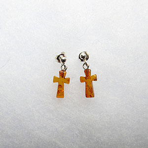 Boucles d'oreilles croix en ambre  - bijou ambre et argent