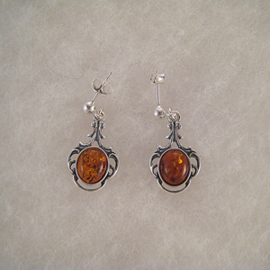 Boucles d'oreilles  rondes style ancien - bijou ambre et argent