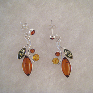 Boucles d'oreilles feuillage et petites perles F2 - bijou ambre et argent