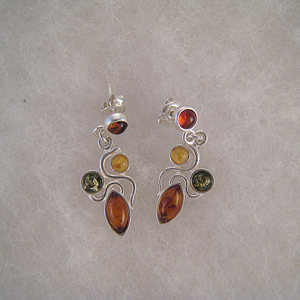 Boucles d'oreilles feuilles F1 - bijou ambre et argent