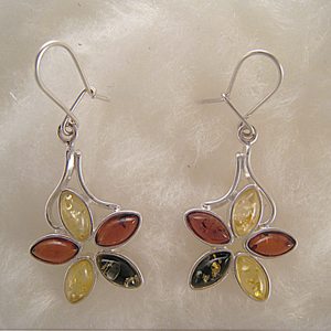 Boucles d'oreille fleur multicolore - bijou ambre et argent