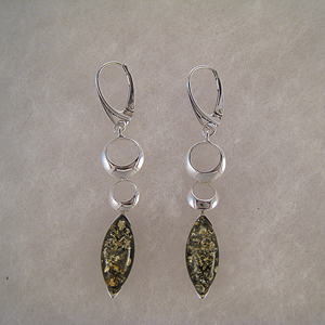 Boucles d'oreilles ovale vert pendant - bijou ambre et argent