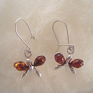 Boucles d'oreilles papillons - bijou ambre et argent