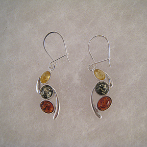 Boucles d'oreilles pendant perles multicolores - bijou ambre et argent