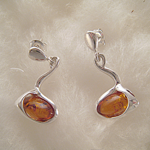 Boucles d'oreilles perle cognac ovale horizontale - bijou ambre et argent