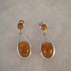 Boucles d'oreilles  perle cognac cerne - bijou ambre et argent