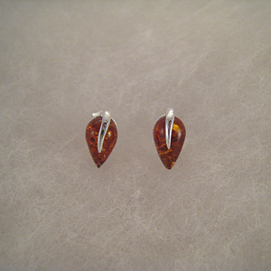 Boucles d'oreilles puce goutte d'eau  - bijou ambre et argent