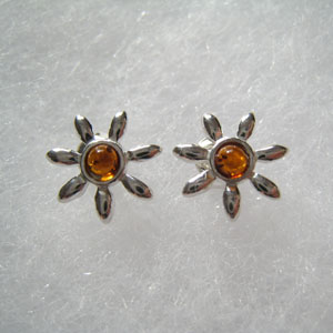 Boucles d'oreilles soleil miniature - bijou ambre et argent