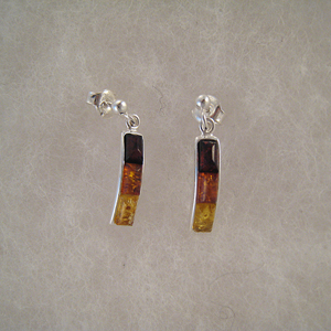 Boucles d'oreilles rectangle fin  - bijou ambre et argent