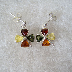 Boucles d'oreilles trfle pendant - bijou ambre et argent