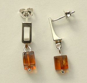 Cube pendant - bijou ambre et argent