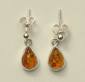 Boucles  d'oreilles mini gouttes - bijou ambre et argent