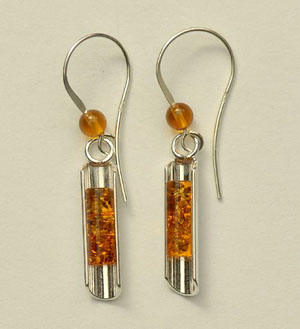 Boucles  d'oreilles tube simple - bijou ambre et argent