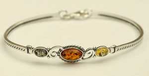 Bracelet rigide altern - bijou ambre et argent