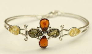 Bracelet  rigide fleur - bijou ambre et argent