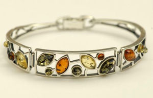 Bracelet rigide ptales - bijou ambre et argent