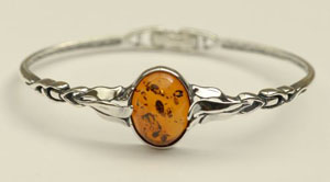 Bracelet rigide simple - bijou ambre et argent